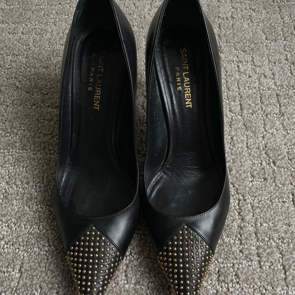 Saint Laurent Black Gold Studded Heels - Picture 2 of 7